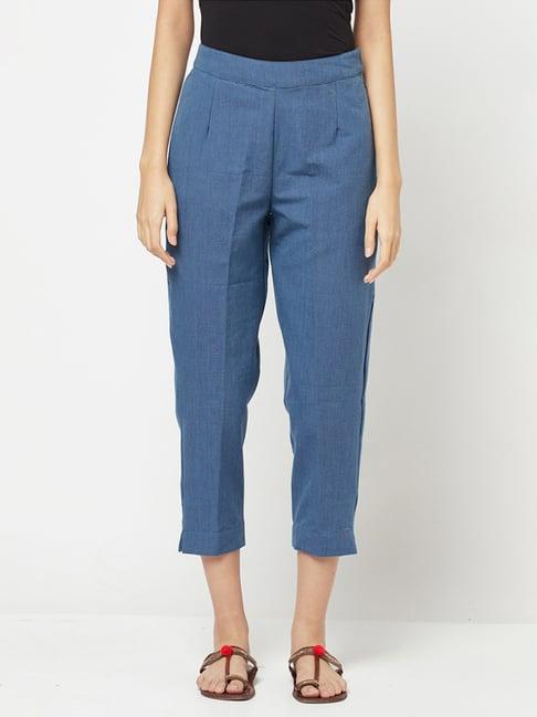 fabindia blue cotton pants