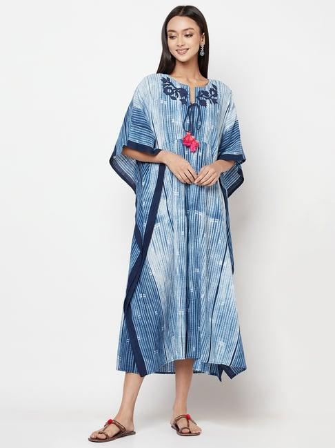 fabindia blue cotton printed a-line kaftan