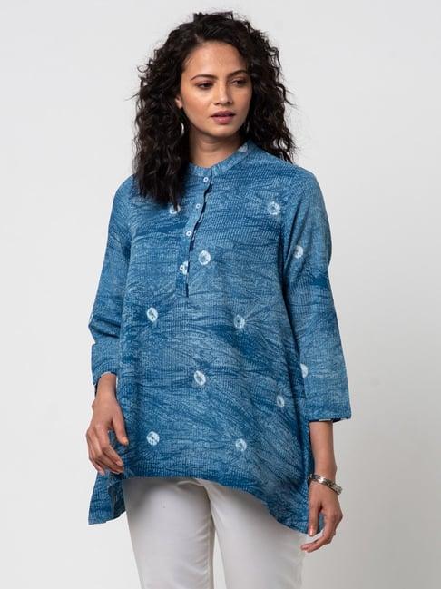 fabindia blue cotton printed a line kurti