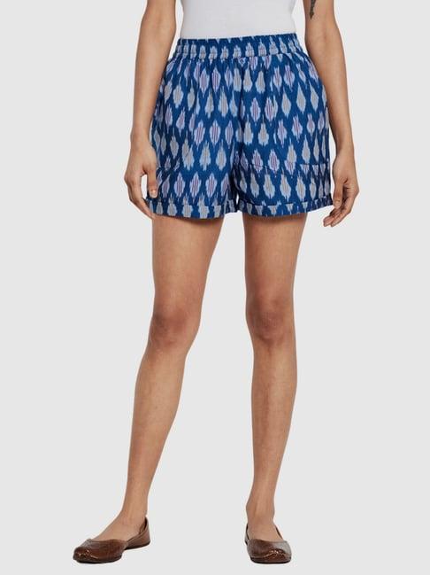 fabindia blue cotton printed short