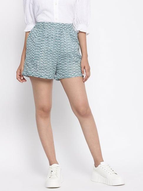 fabindia blue cotton printed shorts