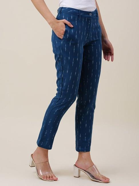 fabindia blue cotton printed trousers