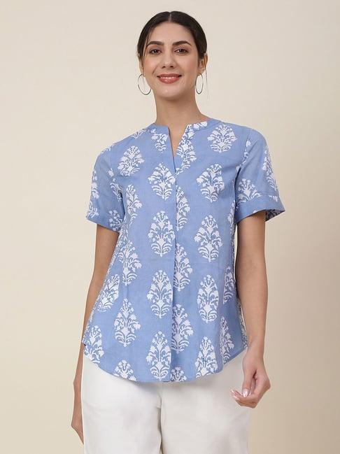 fabindia blue cotton printed tunic