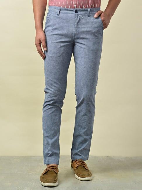 fabindia blue cotton slim fit chinos