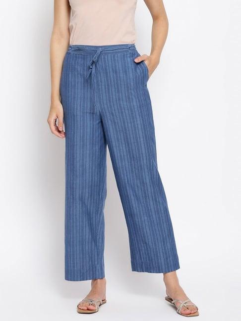 fabindia blue cotton striped pants