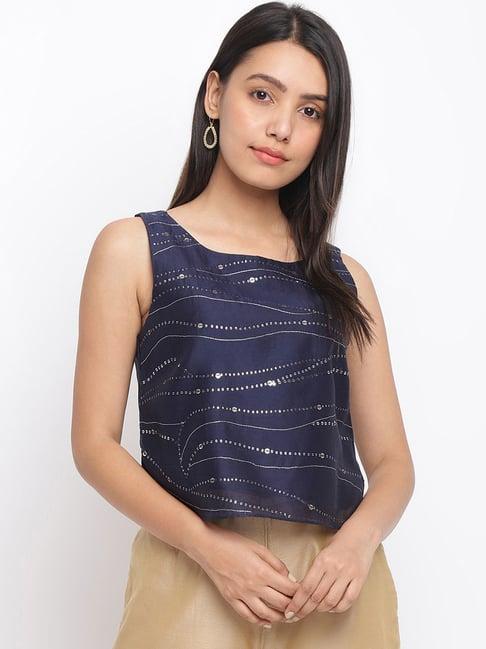 fabindia blue embroidered top