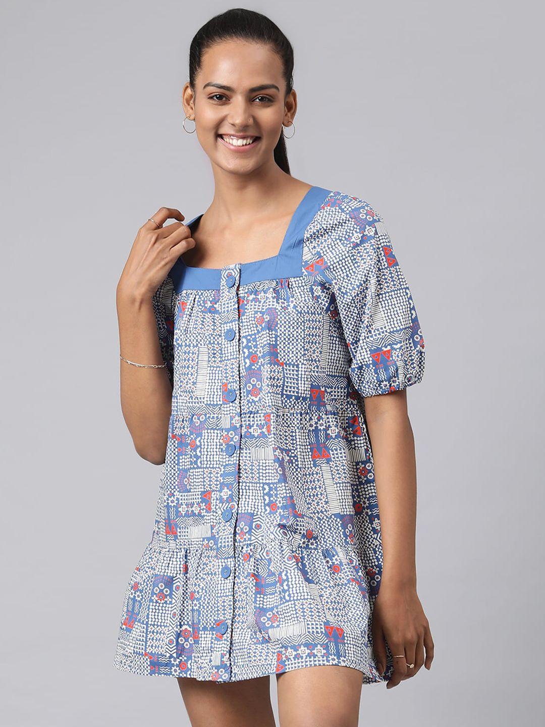 fabindia blue floral a-line mini dress