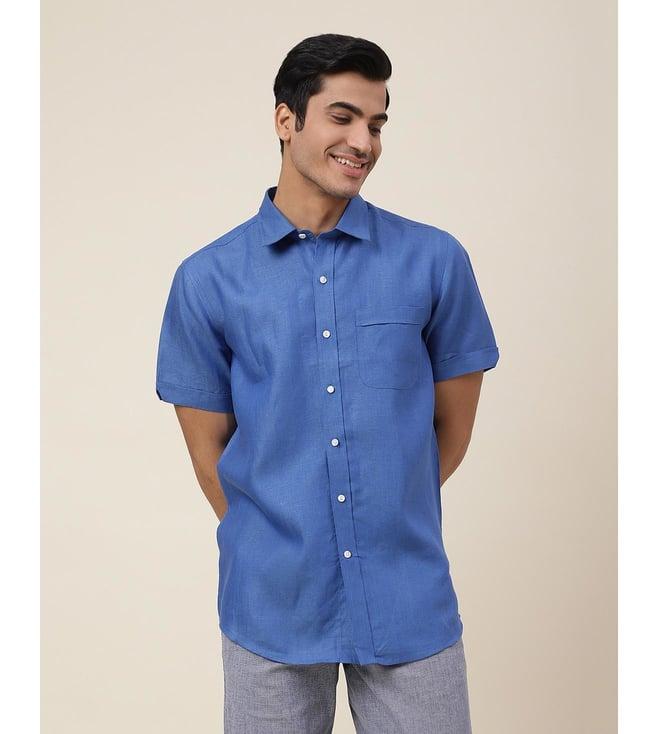 fabindia blue linen comfort fit casual shirt