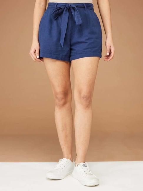 fabindia blue mid rise shorts