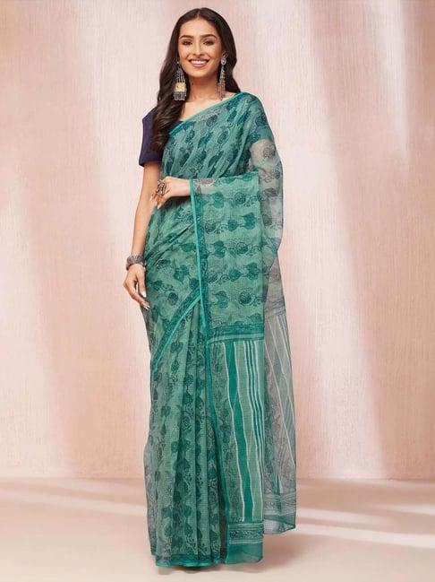 fabindia blue printed saree