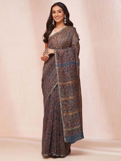 fabindia blue printed saree