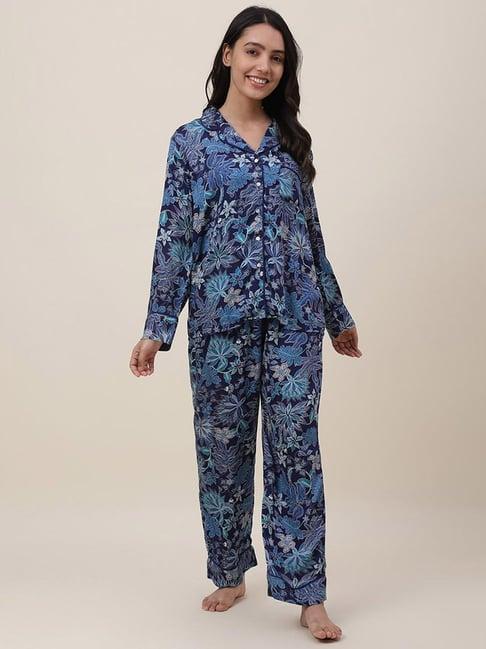 fabindia blue printed shirt pyjama set