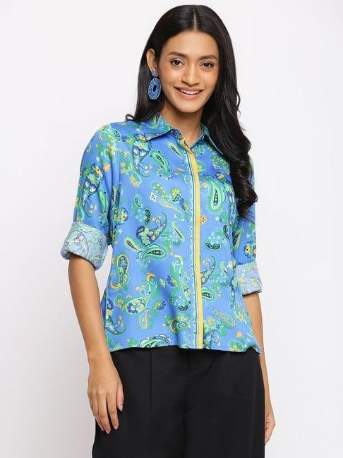 fabindia blue printed shirt