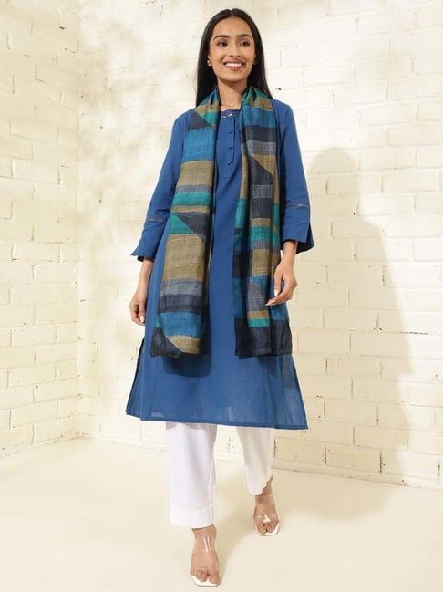 fabindia blue printed stole