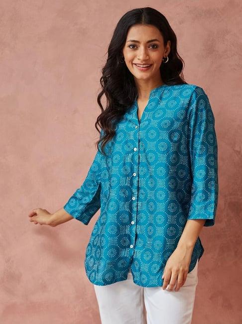 fabindia blue printed tunic