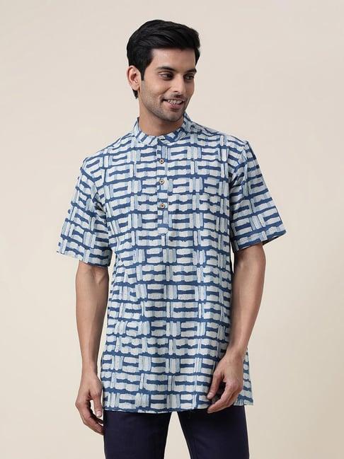 fabindia blue regular fit printed short kurta