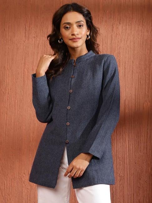 fabindia blue textured pattern jacket