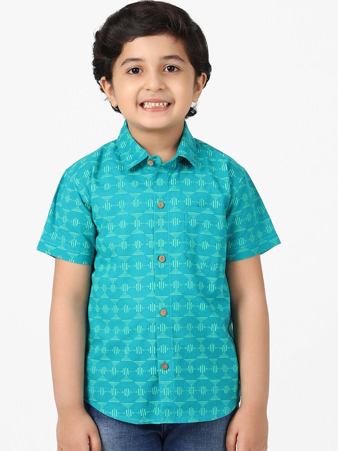 fabindia boys blue opaque printed casual shirt