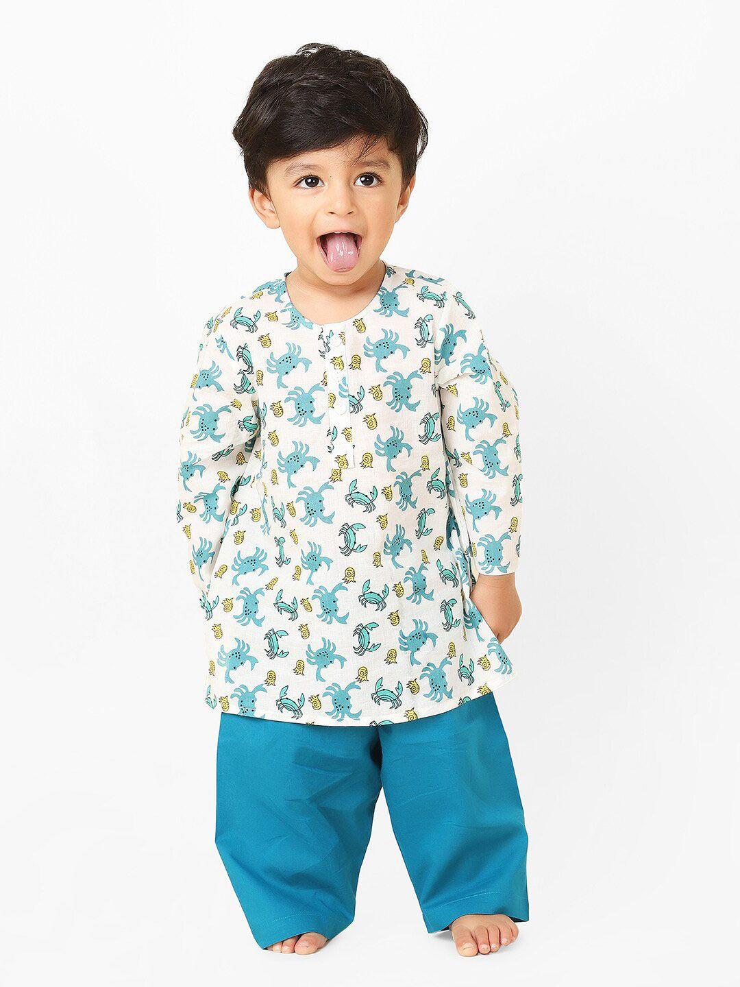 fabindia boys conversational printed top with pyjamas