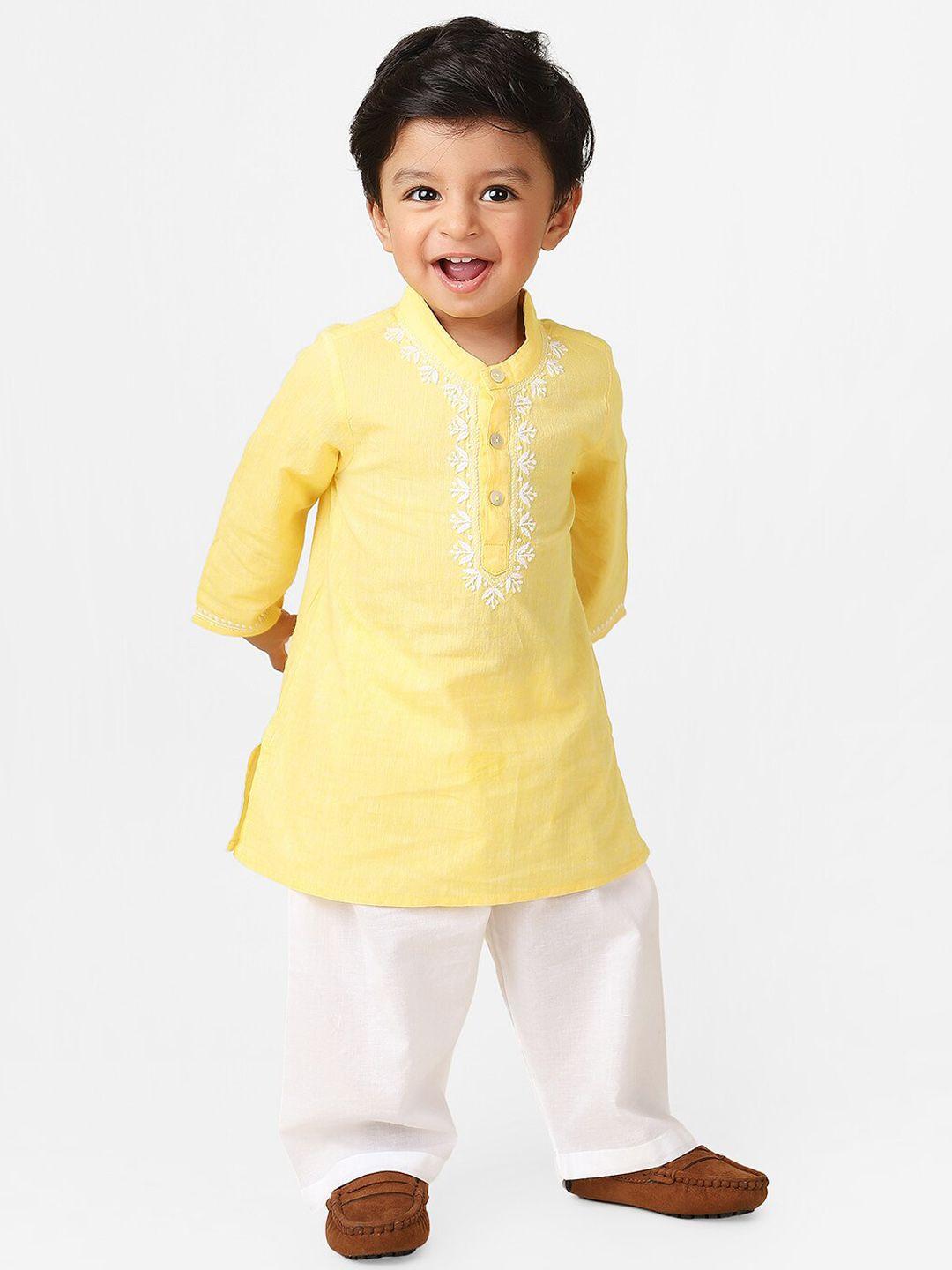fabindia boys ethnic embroidered pure cotton kurta with pyjamas