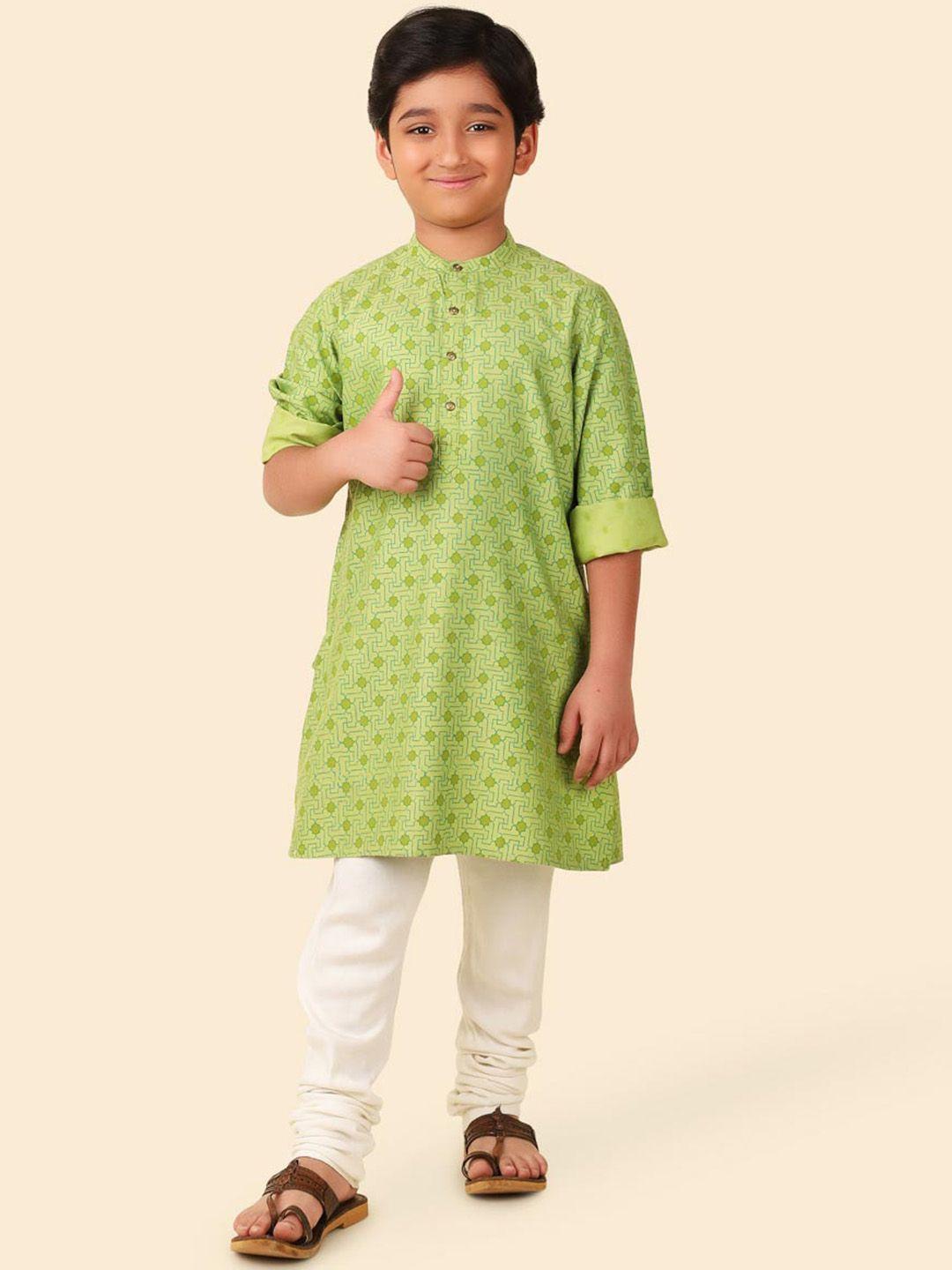 fabindia boys ethnic motifs printed band collar cotton straight kurta