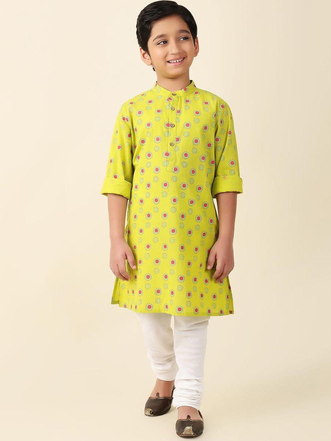 fabindia boys ethnic motifs printed mandarin collar cotton kurta