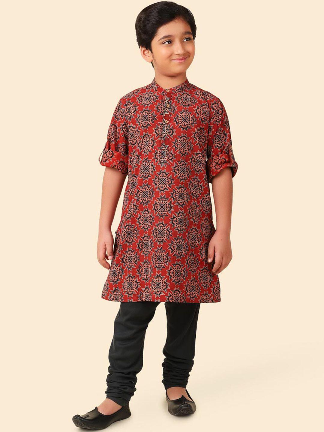 fabindia boys ethnic motifs printed mandarin collar kurta