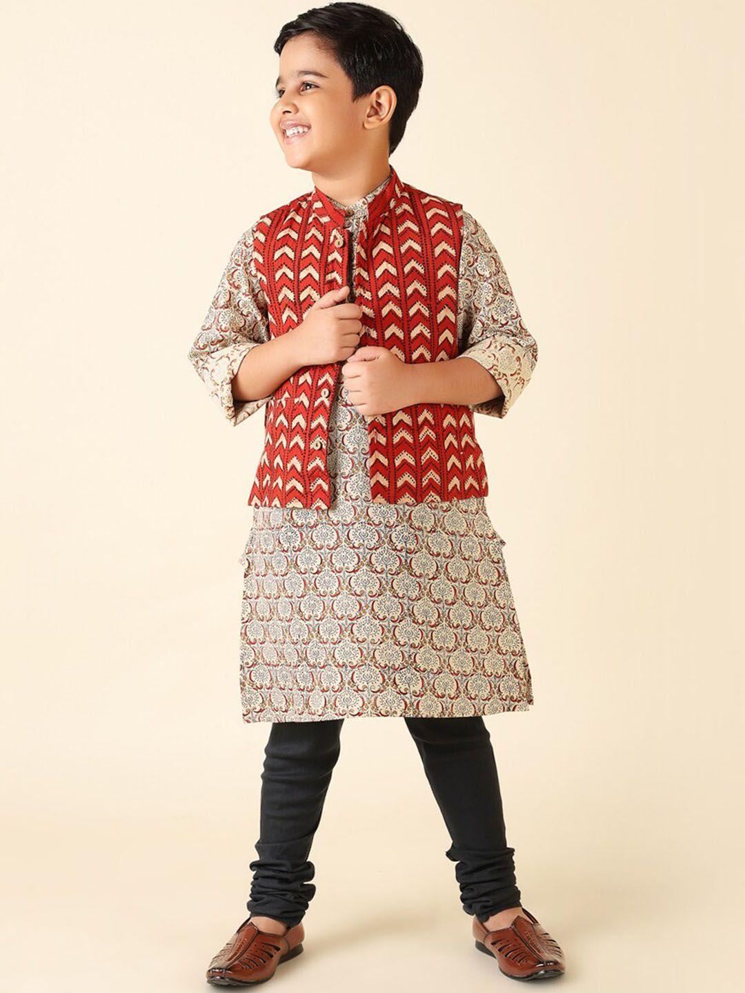fabindia boys ethnic motifs printed pure cotton kurta with churidar