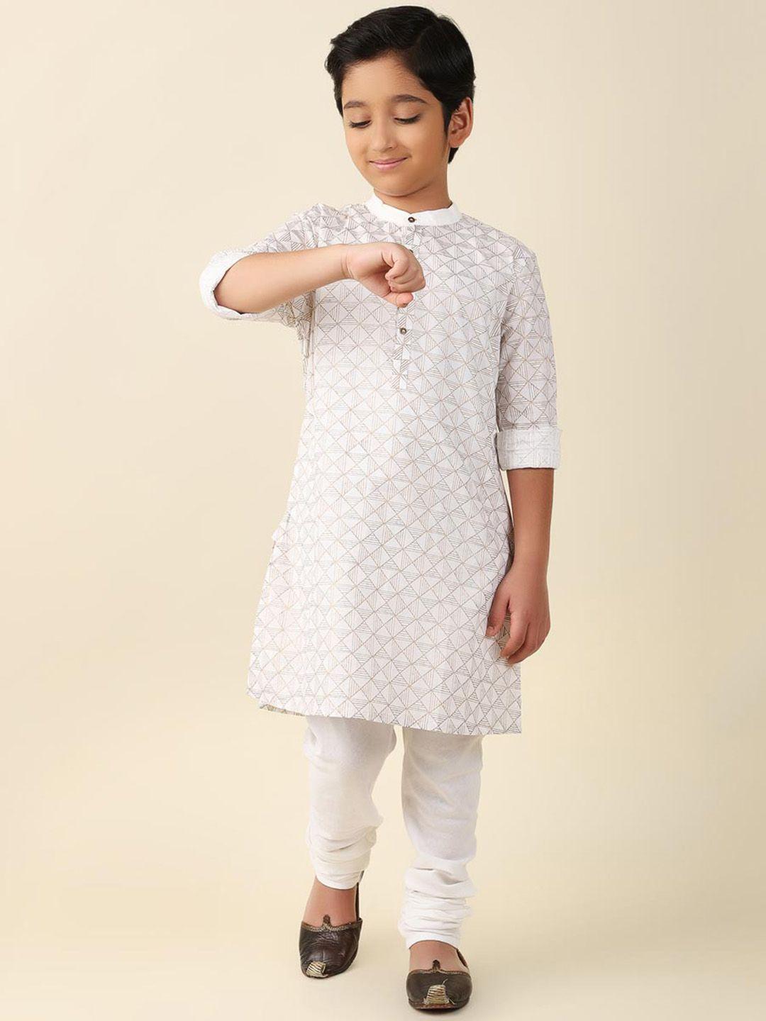 fabindia boys geometric printed band collar long sleeve kurta