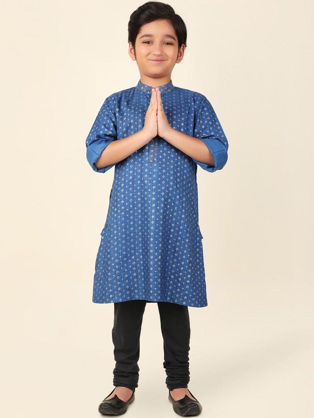 fabindia boys geometric printed band collar straight kurta