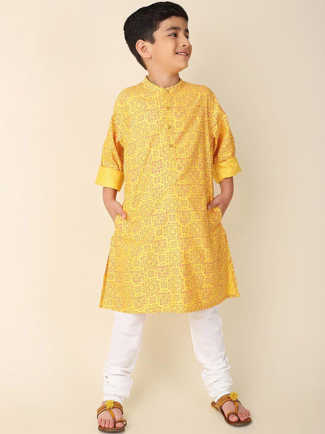 fabindia boys geometric printed mandarin collar straight kurta
