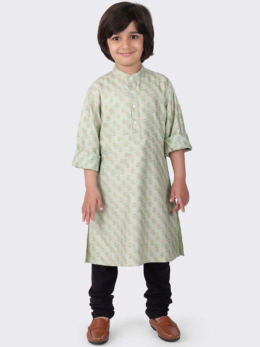 fabindia boys green ethnic motifs printed long kurta