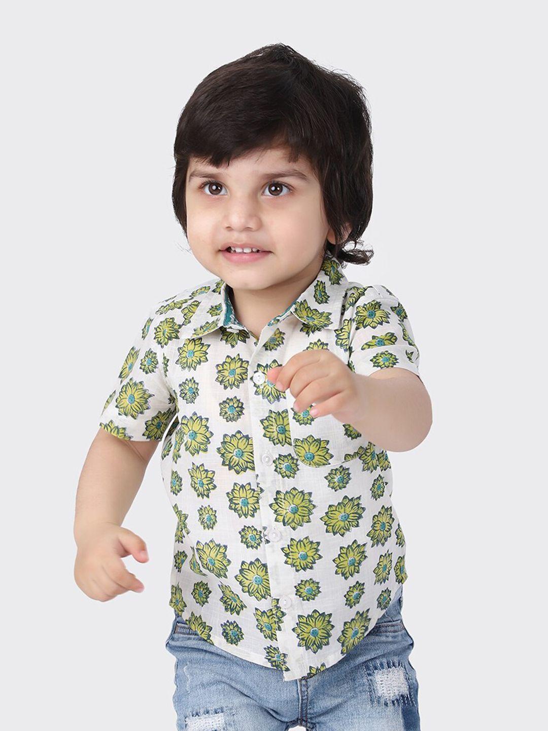 fabindia boys green printed casual shirt