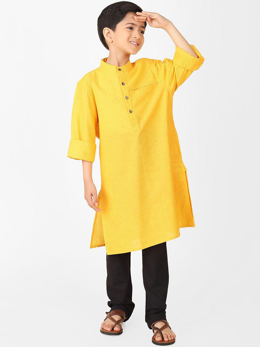 fabindia boys mandarin collar striped straight cotton kurta