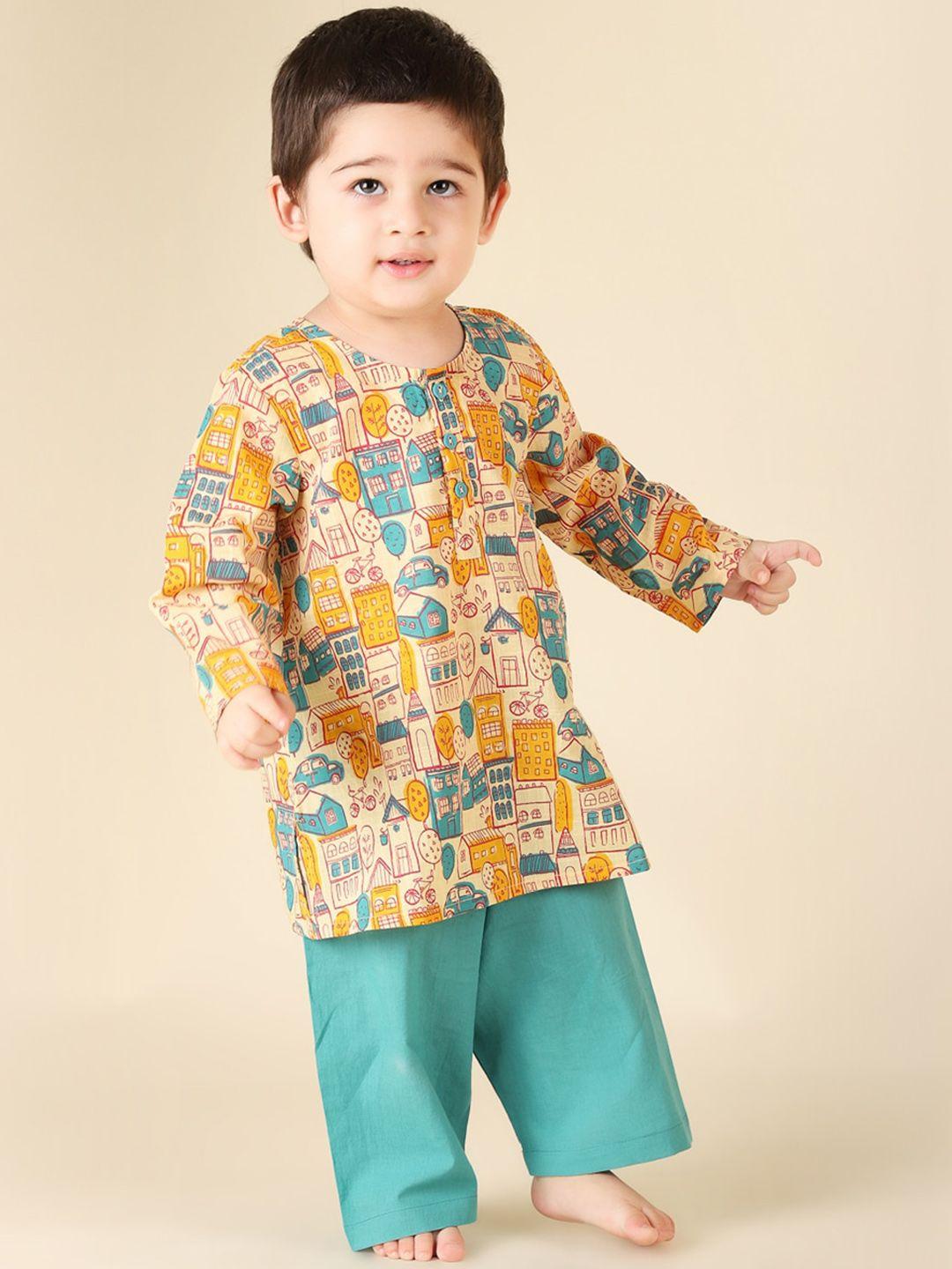 fabindia boys printed pure cotton kurta with pyjamas