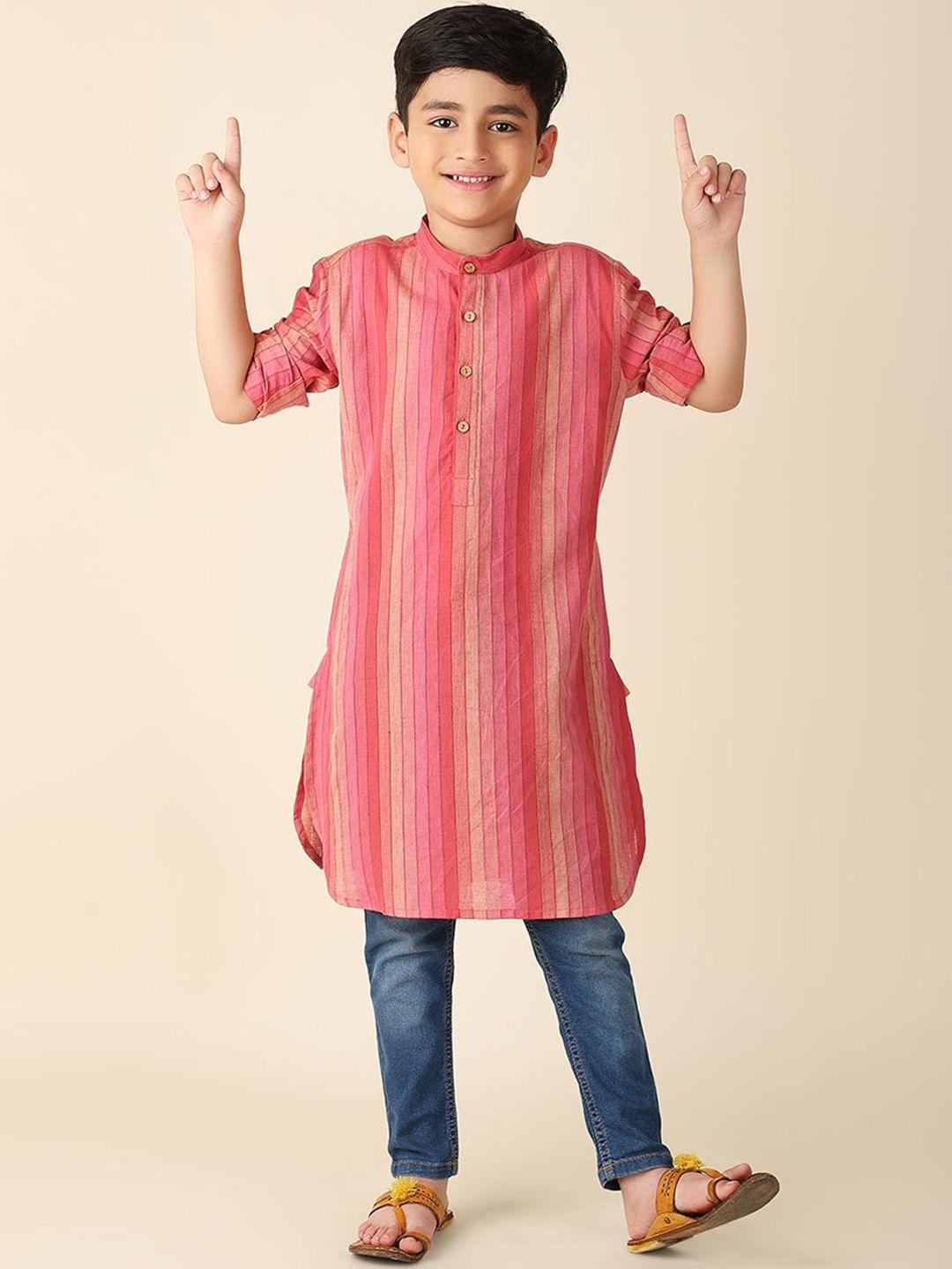 fabindia boys striped mandarin collar cotton straight kurta