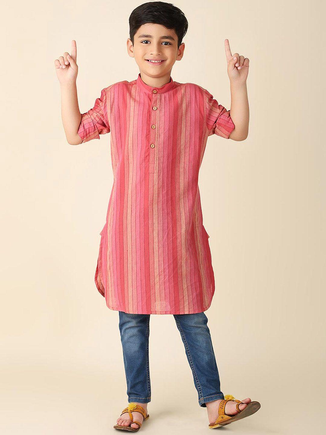 fabindia boys striped mandarin collar cotton straight kurta