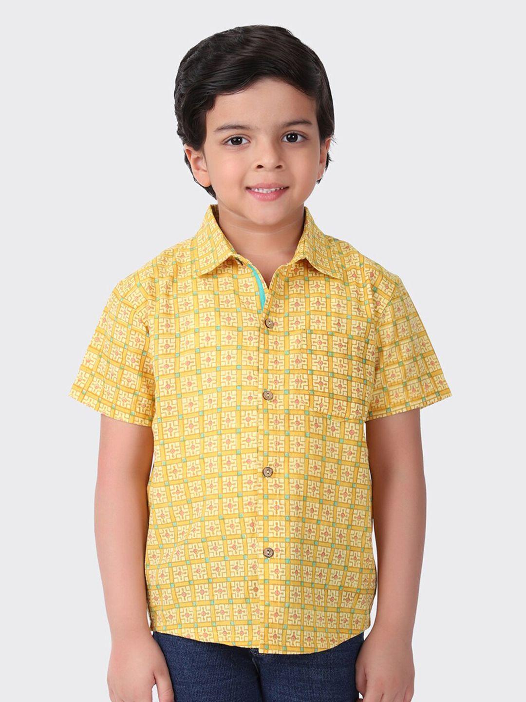 fabindia boys yellow floral printed casual shirt