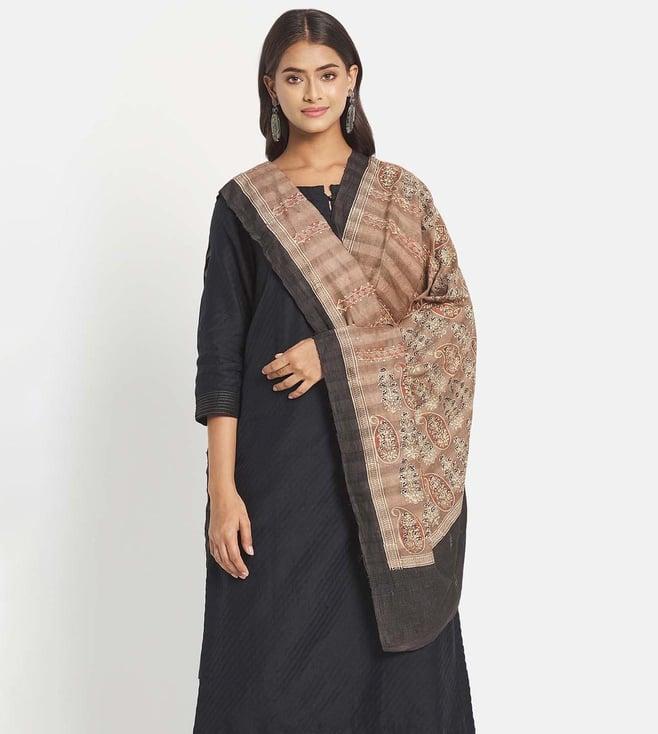 fabindia brown ajrakh silk blend dupatta