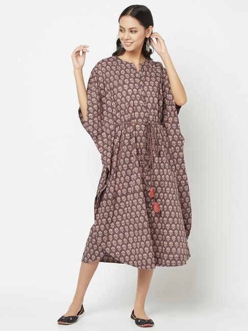 fabindia brown cotton printed a-line kaftan