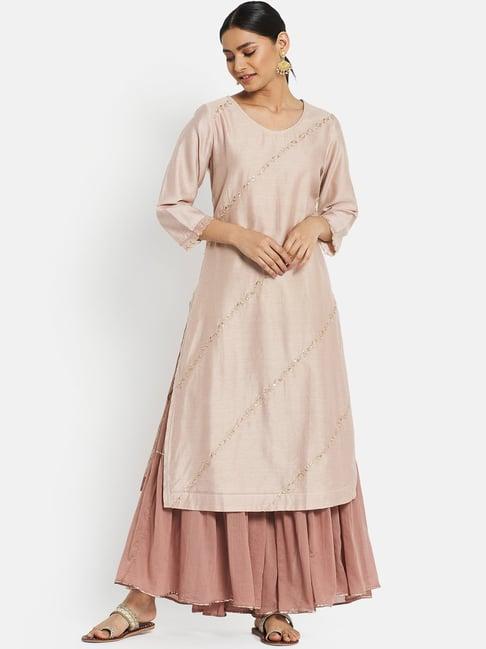 fabindia brown embellished kurta sharara set