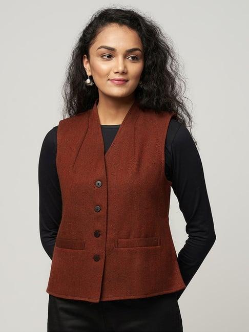 fabindia brown regular fit jacket