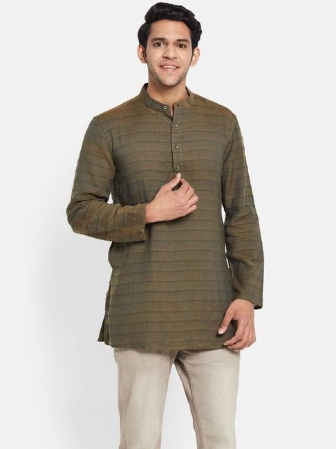 fabindia brown striped mandarin collar short kurta