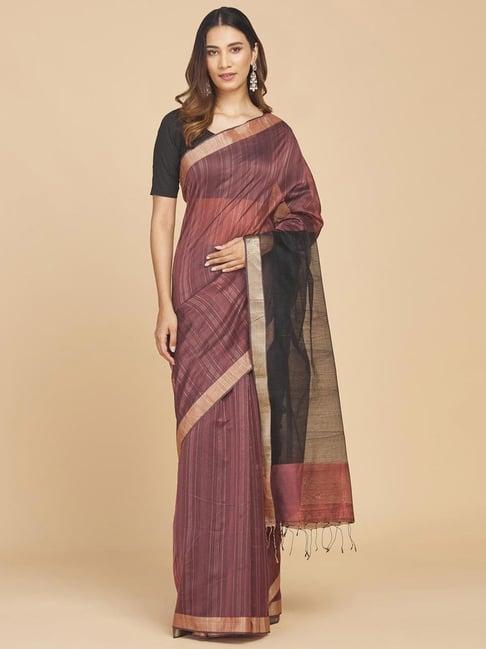 fabindia brown striped saree without blouse