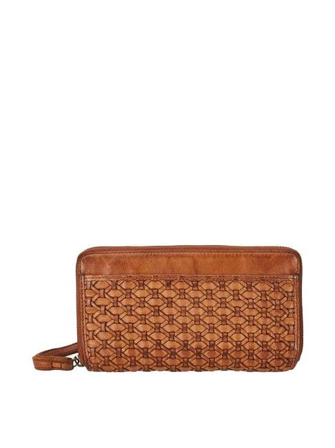 fabindia brown textured zip around wallet for women