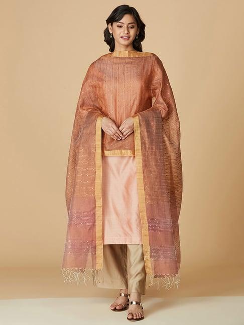 fabindia brown woven pattern dupatta