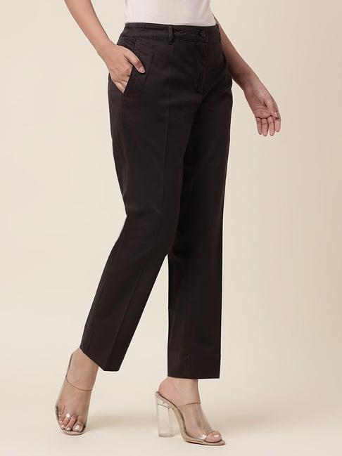 fabindia chocolate brown mid rise pants