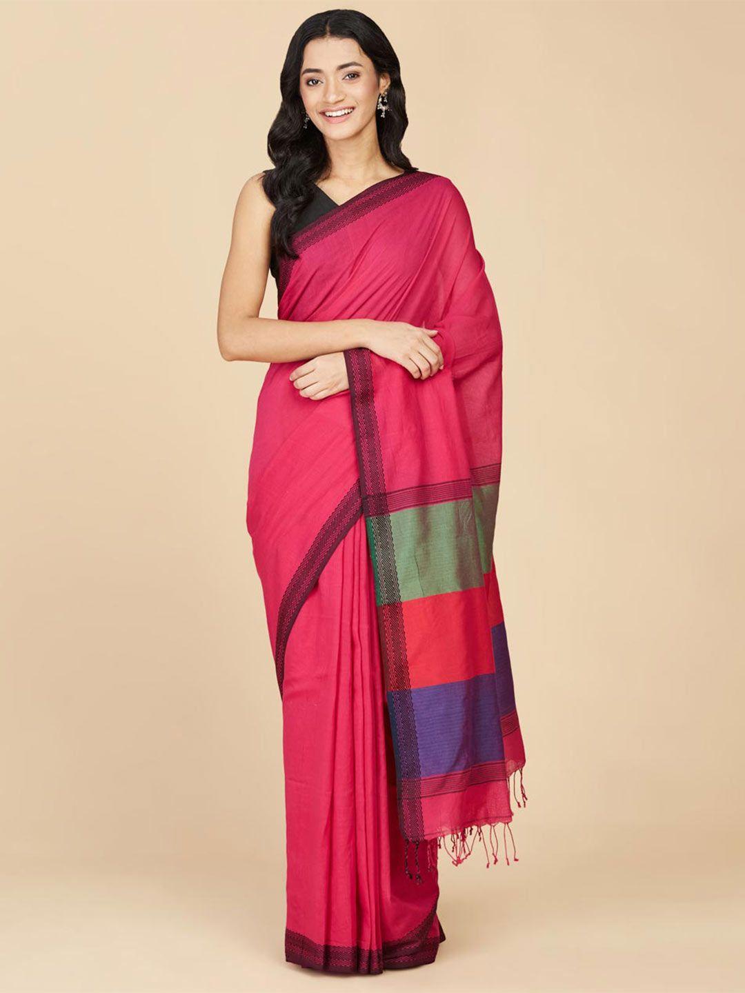 fabindia colourblocked pure cotton saree