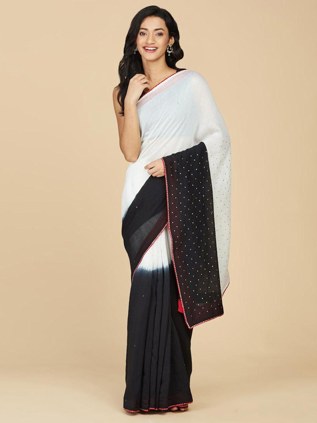 fabindia colourblocked sequinned embellished cotton silk saree