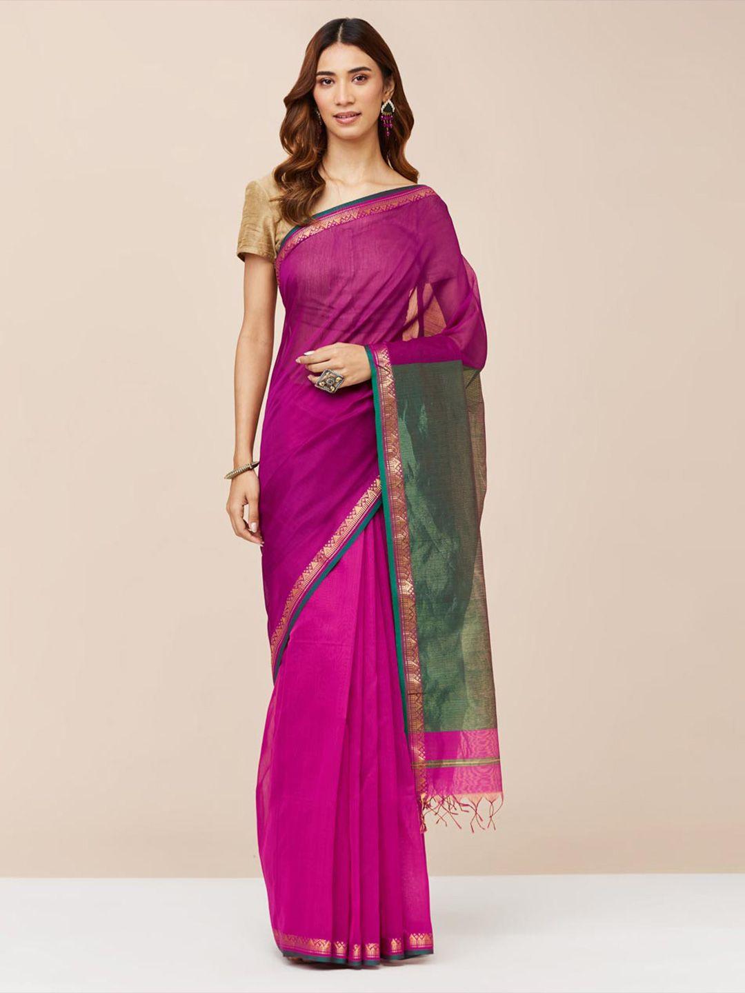 fabindia colourblocked zari saree